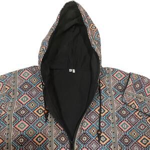 Hooded Spring Jacket Boho Tapestry Indie Hippie Geometric Print XL Womens